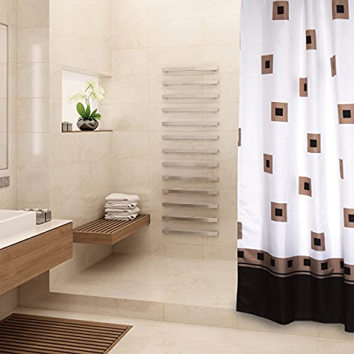 MSV Anti-Schimmel Duschvorhang - Anti-Bakteriell, waschbar, wasserdicht, Polyester, 180x200cm Hoto Weiß Braun