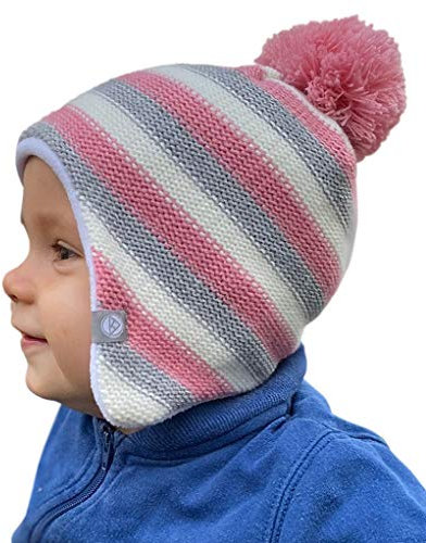 Hilltop Babymütze, hochwertige Kinder Wintermütze, Strickmütze, Kleinkind, doppellagig, Kinder Mützen/Farben:Rosa-Grau 47-48cm