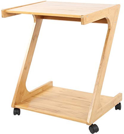 lyrlody Z Förmig Beistelltisch mit Rollen, Sofa Beistelltisch, 2 Ebenen Bambus Couchtisch Sofatisch für Wohn- und Schlafzimmer bis 50 kg Traglast, 51.5 x 39 x 59 cm