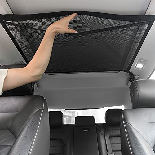E-DONG SUV Auto Decke Aufbewahrungsnetz Tasche Autodach Tasche Innenraum Cargo Net Atmungsaktive Netztasche Auto Verstauen Ordnen Innenraum Zubehör, Schwarz