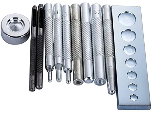 HAND® 11 Pcs Steel Die Punch Set for Rivets, Buttons, Leathercraft, with Base Tool