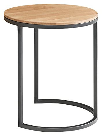 Möbel Jack Anstelltisch - Wildeiche massiv - Schwarz matt - Metallgestell - Ø 39 cm