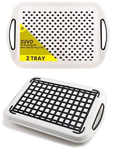 Zuvo Anti-Slip Food Serving Tray with Handles (Set of 2) – BPA-Free Plastic, Lightweight & Durable – Non-Slip couch Trays for Eating & Drinks (White)