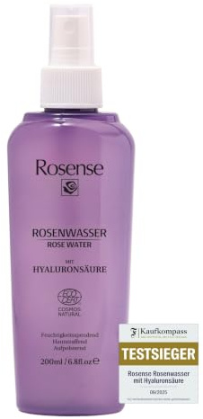 Rosense Spray per acqua di rose con acido ialuronico, idratante per il viso, per la pulizia del viso, vegano, 100% naturale, 200 ml