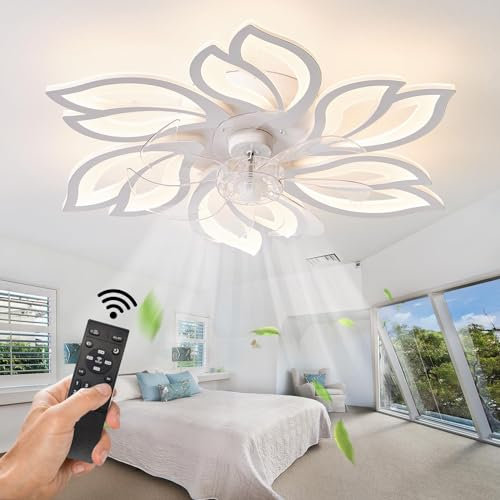 REYDELUZ Ventilador de techo con luz LED regulable Moderna lámpara de techo con mando a distancia 3 colores y 6 velocidades Ventilador de techo con luz Para dormitorio