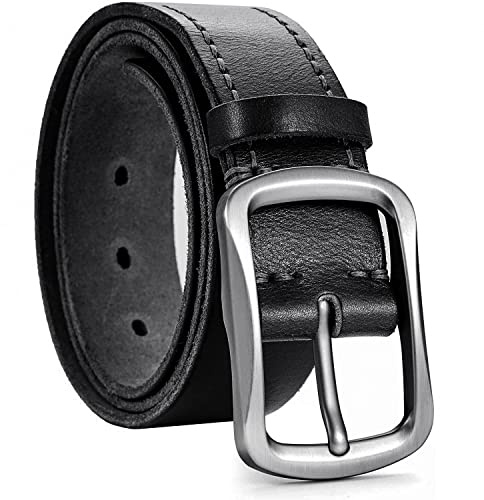 VIPERADE VD1 Herren Ledergürtel, echter Vollnarben Ledergürtel für Männer, einseitiger Gürtel für Jeans, Freizeithosen (37-38, schwarz)