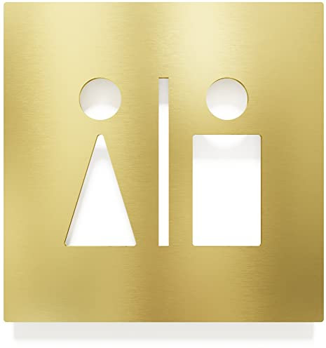 Messing WC-Schild - selbstklebend & matt gebürstet - Design Toiletten-Schild C-03-M