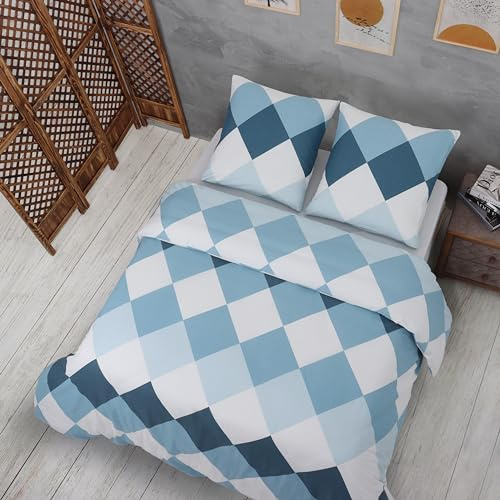 Vency Bettwäsche 155x220 2-Teilig Türkis - Oeko-TEX 80% Baumwolle & 20% Polyester, 1x Bettbezug Reißverschluss + 1x Kissenbezug 80x80 Umschlagverschluss, Quattro Modell
