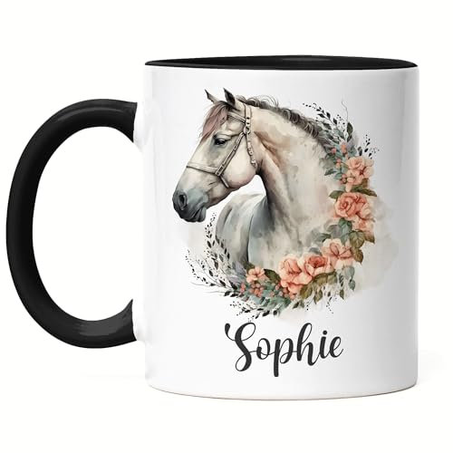 Kiddle-Design Tasse Noire Chevaux Personnalisée Fille - Tasse Enfant avec nom Motif Poney