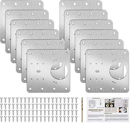 Thrilez 12PCS Cabinet Hinge Repair Kit with 80 Screws, Kitchen Door Hinge Repair Plate with Holes, Stainless Steel for Wood Furniture