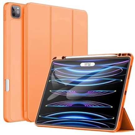 FANSONG – Étui fin pour iPad Pro 12.9 2022, 2021, 2020, 2018, coque pour iPad Pro 6e, 5e, 4e, 3e génération, en TPU, charge du crayon de 2e génération, fonction veille/réveil automatique, orange