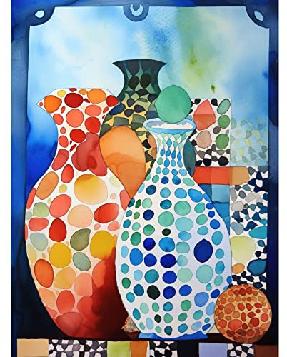 Artery8 Polka Dot Glazed Porcelain Ceramic Vases Folk Art Premium Wall Art Canvas Print 18X24 Inch