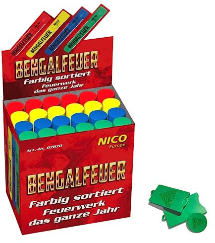AKTIVHANDEL Bengalfeuer 24 Stück Bengalo Rauchfakel Handfackel in Rot Gelb Grün und Blau, Kat F1 Feuerwerk inkl. Einkaufswagenchip