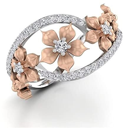 ASFKIPMF 3D Floral Ring 925 Silver Floral Ring Two Tone Rose Gold Flower Jewelry CZ Simulated Diamond Ring Rose Gold Ring Rose Flower Ring Love Bands Promise Ring for Women Teen Girl for Women L1/2