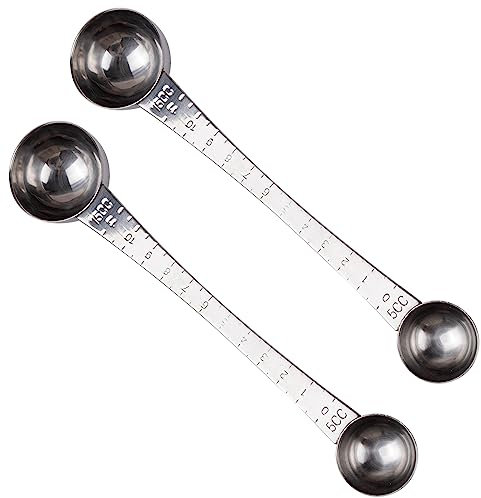 AUEAR, 2 Pack Endurance Stainless Steel Coffee Measuring Scoops Spoons 1 Tablespoon and 1 Teaspoon Long Handle with Tick Mark for Tea Sugar