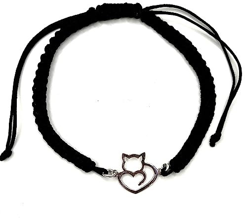 BRACELET MACRAME CHAT COEUR EN ARGENT, Argent sterling