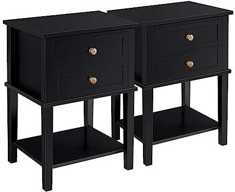 Yaheetech 2er Set Nachttische Nachtschrank mit 2 Schubladen und Ablage Beistelltisch Sofatisch Moderner Nachtkommode für Schlafzimmer/Wohnzimmer, Schwarz