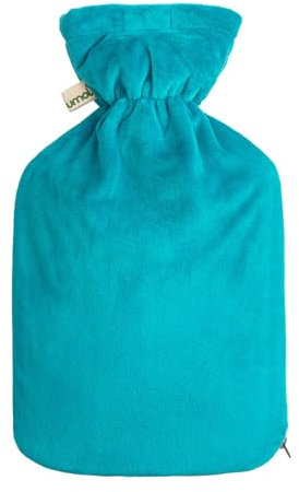 Premium Wärmflasche 2 Liter mit hochwertigem Supersoft Korean Fleece Bezug mit Reißverschluss und extra Fütterung - (Dunkelgrün)