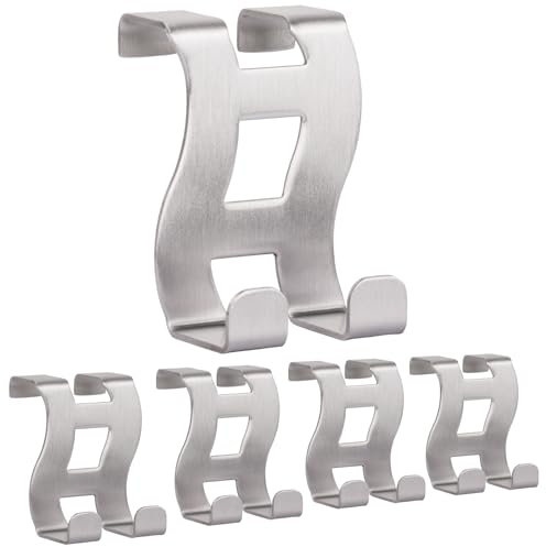 RICOO Set di 5 Appendiabiti da Porta, Robusto e Resistente, Ganci Appendiabiti Per Camera, Bagno, Cucina, Argento, Modello MH001-5, 5 x 6 x 4,5 cm
