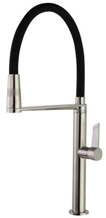 Ramon Soler - Grifo de Cocina Monomando con Caño Extraíble, Níquel Cepillado, Silicona Negra Flexible, Ideal para Fregadero, Diseño Moderno y Funcional, Fácil Instalación