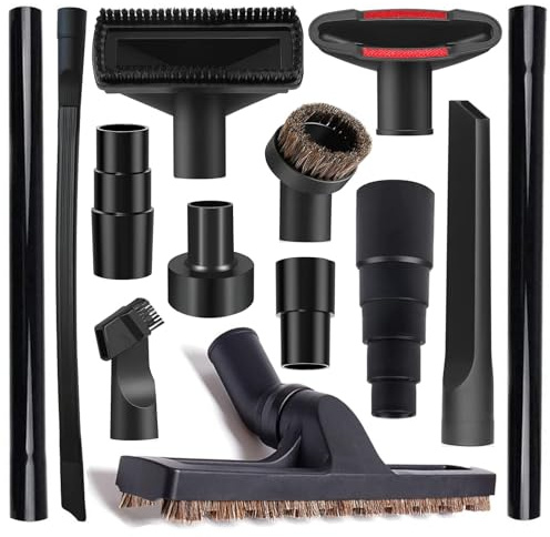 13Pcs Universal Vacuum Attachment Kit 1-1/4 Vacuum Hose Adapter Wet Dry Plastic Vacuum Cleaners Accessories with Extension Wand Horse Hair Brush Flexible Crevice Tool Adapter for Shop Vac Attachment
