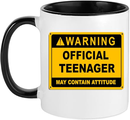 Crunchy Carrots Teenager Mug - Warning Official Teenager May Contain Attitude - Cup - Funny 13th Birthday Teen 13 Years Old Coloured Handle Coloured Inside 11 oz Mug (Black)