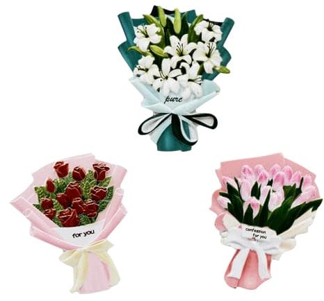 MultiValue 3 Pcs Bouquet Fridge Magnets, 3D Resin Simulated Flowers Whiteboard Magnets Creative Funny Rose Sunflower Tulip Magnets for Fridge, Cute Fridge Stickers for Kitchen Office (01#)