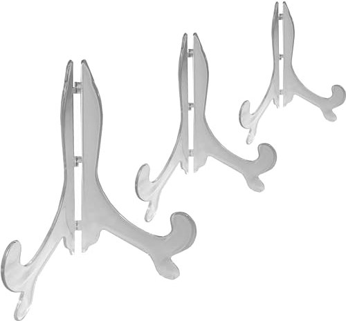 SISI UK Folding Plate Holder Decorative Plate Stand Clear Plastic Easel Plate Display Stands Medium Plate Holder Stand for Pictures Albums or Other Decorative Items Medium 6” to 10” 1 Pack.