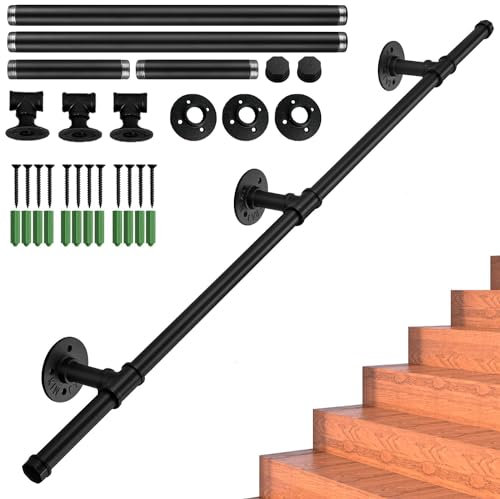 Pasamanos de Escalera, Magtctyae 1.5m Pasamanos Escalera Exterior Interior Barandilla Escalera Tubería de Pasamanos y Antideslizante Pasamanos Escalera Hierro Negro pared Loft Ancianos
