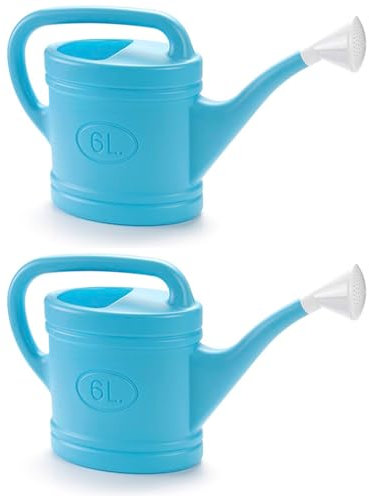 ACAN Tradineur - Pack de 2 Regaderas de plástico - Capacidad 6 litros - Utensilios de jardinería, riego, casa, balcón, terraza, Patio - Color Azul
