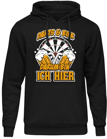 UGLYSHIRT Darts & Bier Herren Kapuzenpullover | Dart Pullover Party 180 Dartspieler Pullover Biertrinker Pils Beer Hoodie | Schwarz (M)