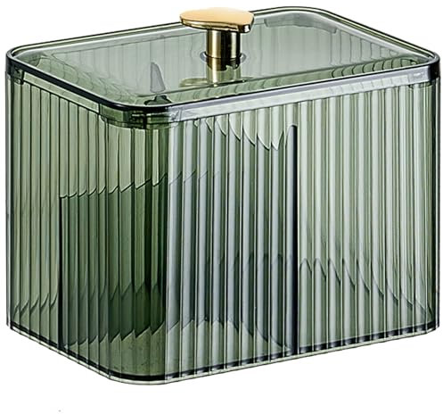 Veki Clear Cotton Pad Container Holder with Lid, Cotton Bud Holder with 3 Compartments for Dressing Table, Bathroom, Bedroom, Makeup Organiser Storage for Cotton Swab, Floss, Cosmetic (Green)