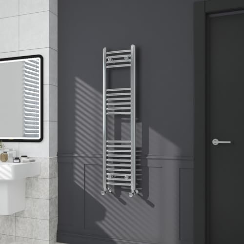 Warmehaus Contemporary Curved Bathroom Heated Towel Rail Radiator Rad 1200 x 300mm - Chrome
