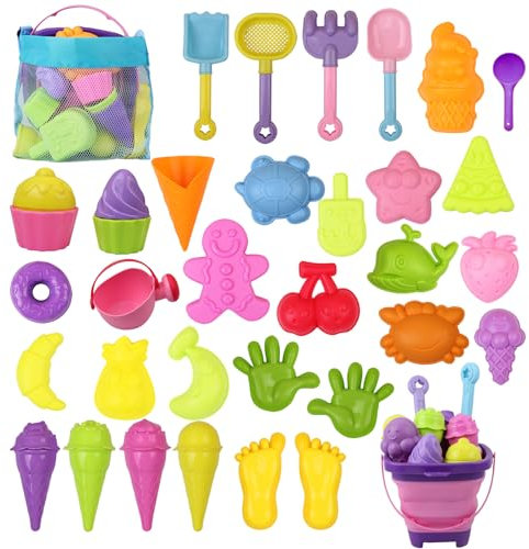 AYSOW Strand Sandspielzeug Set, 40 Stück Sandspielzeug Kinder ab 1 Jahr mit Eimer, Sandkasten Strand Spielzeug, Sandförmchen,Outdoor-Spielzeug für Kinder Jungen Mädchen