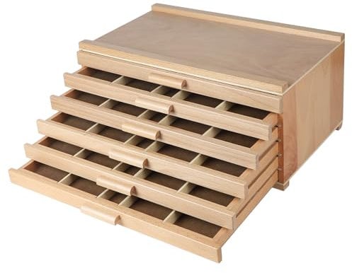 CPROSP 6 Cajones Caja de Almacenamiento para Artistas 40 * 25 * 18cm, Cajones de Almacenamiento de Madera para Guardar Herramientas Artísticas Lápices de Colores, Rotuladores, Pinceles o Joyas.