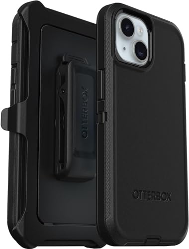 OtterBox Schutzhülle für iPhone 15, iPhone 14 und iPhone 13 (nur) – Defender Series Hülle – Schwarz – Bildschirmlos – robust und langlebig – mit Portschutz – Holsterclip inklusive – Keine