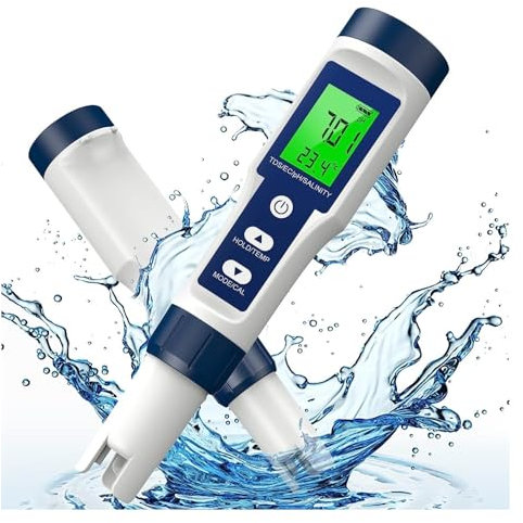Medidor de TDS Medidor 5 en 1 de PH TDS, medidor de PH/TDS/EC/TEMP/SALT 0-14 PH, medidor de 0-20000 PPM for agua potable, piscina y pecera Adecuado para piscinas, peceras y agua de pozo.