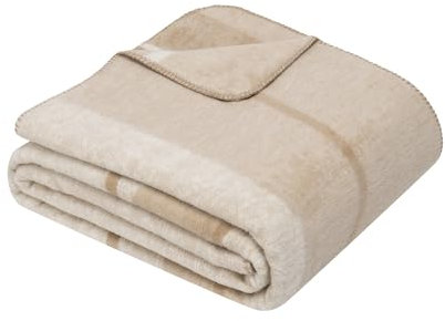 Ibena Colorado Decke 150 x 200 cm - Baumwollmix, weich, warm & waschbar, Kuscheldecke abstrakt beige