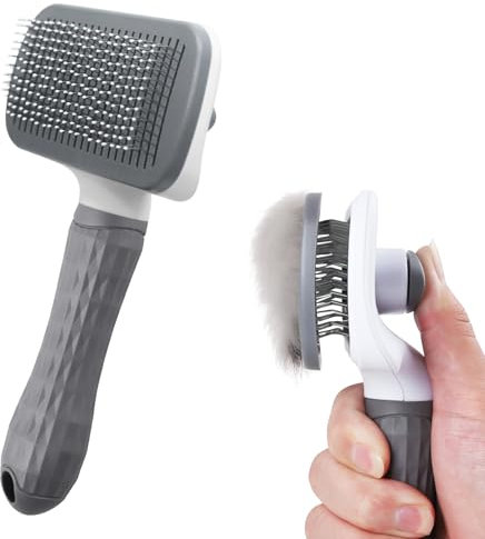 Cat/Dog Brush for Grooming - Self Cleaning Pet Shedding Brushes with Rounded Pins for Short Haired Cats and Small Dogs