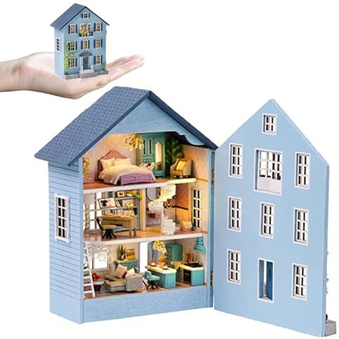 Puppenhaus Miniatur DIY Haus Kit, Raummodell kann Türen öffnen hölzerne romantische Burg Tiny House, kreative Zimmer mit Möbeln und LED-Licht für Geburtstag Geschenk (Haus Molan)