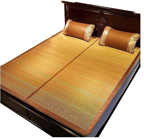 ASHSDI Sommer Isomatte Schlafmatten Bambusmatte, Sommer-Kühl-Isomatte, Rattan-Matratze, Doppelseitig, Faltbar, Glatte Matte Faltbare Kühlmatratze(1.2 * 1.9m/3.9 * 6.2ft)