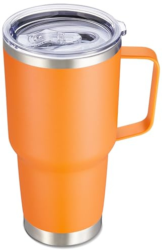 Cool Yoleb 30 oz Tumbler with Handle and Lid, Stainless Steel Tumblers Double Wall Vacuum Insulated Travel Mug Leak Proof Cup Keep Drinks Cold and Hot Orange, 1 Pack