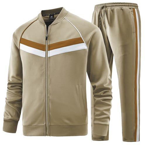 W JIANWANG Lässige Trainingsanzüge für Herren, langärmelige Jogginganzüge, Sweatsuit-Set, Trainingsjacken und Hosen, 2-teiliges Outfit, Large