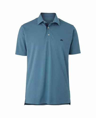 THE SAVILE ROW COMPANY LONDON Men's Classic Fit Cotton Pique Short Sleeve Polo Shirt - Faded Denim - XXL