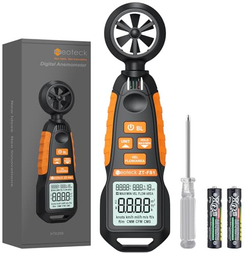 Neoteck Digital Anemometer Handheld mit LCD-Display Messen Luftfeuchtigkeit, Temperatur, Geschwindigkeit Messgerät Tragbare CFM Windmesser für Schießen, Bootfahren, Drachensteigen, Bergsteigen