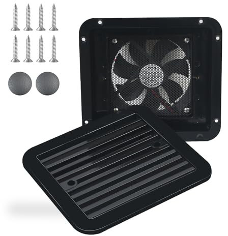 MaxEarn Abluftventilator Für Wohnwagen, 12V 2,4W Wohnmobil Dachventilator, Reversibler Max Air Belüftung für Dachlüfter mit Insektenschutzgitter, Schwarz Geräuscharmer Lüfter Seitenabluftventilator