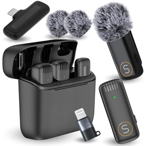 Slayo Mini Mikrofon Handy Kabellos Mic mit Ladekoffer 2 Wireless Lavalier Ansteckmikrofon für Podcast TikTok Vlog YouTube Video Aufnahme USB C Plug and Play Mikrofon Smartphone iPhone