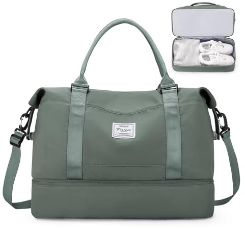 Reisetasche Damen 45x36x20 Easyjet Handgepäck Tasche Sporttasche Weekender Bag Schwimmtasche Wasserdicht Travel Bag Duffle Bag Fitnesstasche Trainingstasche Krankenhaustasche mit Schuhfach,L2-Grün