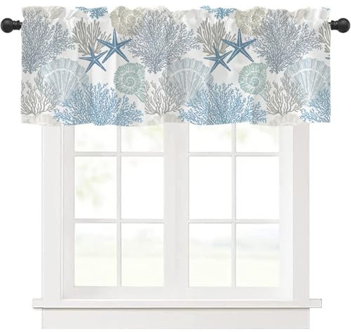 Highdi Tende Cucina con Tasca, 1 Pezzi Tendine Cucina Tendina, Tende per Finestre Piccole per Soggiorno, Casa in Stile Rustico,Tendina da Bistro (Stella marina,137 * 45cm)