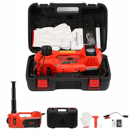Wagenheber Hydraulisch 5T, 4-in-1 Wagenheber Elektrisch 12V mit Aufblasbare Pumpe & LED-Licht, Wagenheber für Auto SUV Werkstätten Notfallreparatur Wagenheber Reifenwechselwerkzeug